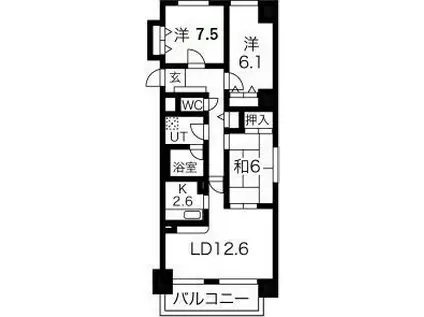 ミスティー宮の森(3LDK/6階)の間取り写真