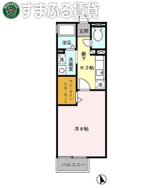 ハーシーズAP(1K/2階)の間取り写真