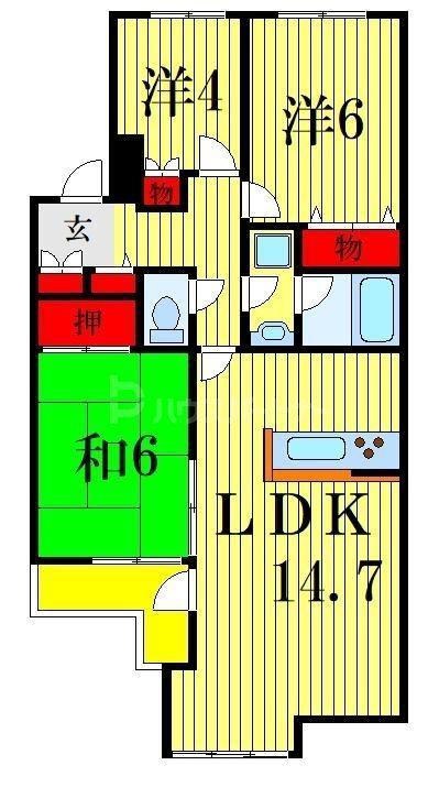 リズ市川平田(3LDK/3階)の間取り写真