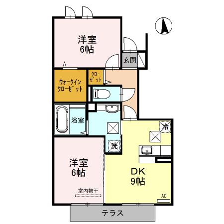 D-ROOMシルクマムB(2DK/1階)の間取り写真