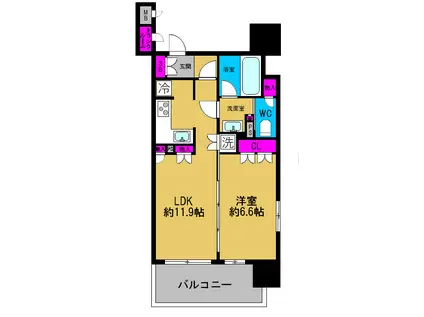 リーガル南堀江(1LDK/11階)の間取り写真