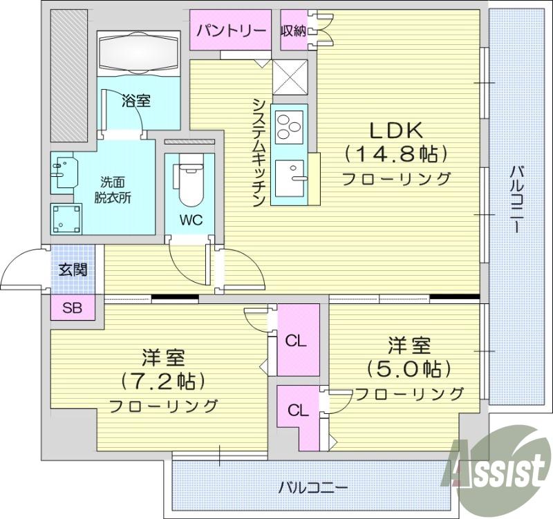 IS二十人町(2LDK/12階)の間取り写真