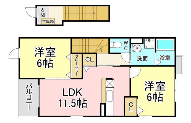 ライフサニー浅川III(2LDK/2階)の間取り写真