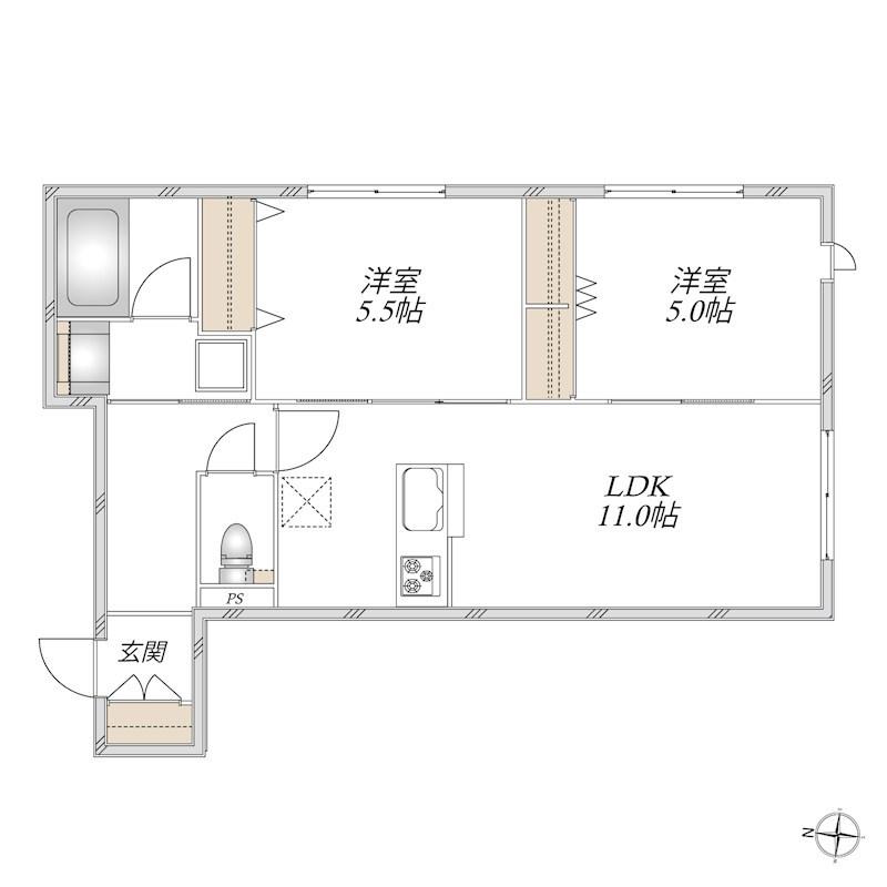 HEBEL MAISON 南武庫之荘(2LDK/1階)の間取り写真