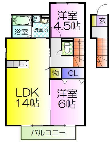 リブレA棟(2LDK/2階)の間取り写真