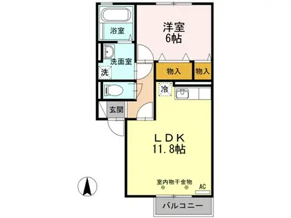 アルカンシェル B(1LDK/1階)の間取り写真