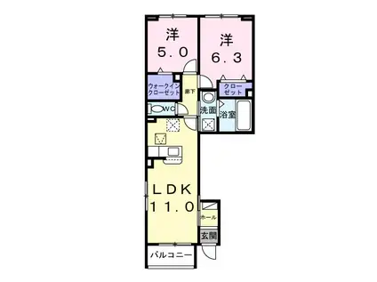 ルミッカ(2LDK/1階)の間取り写真