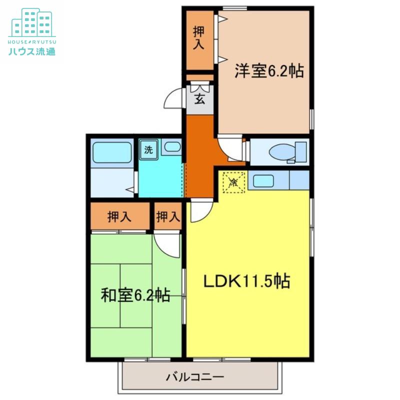 ウィルモアおびた(2LDK/2階)の間取り写真