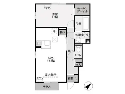 アリコ・ブラン A(1LDK/1階)の間取り写真