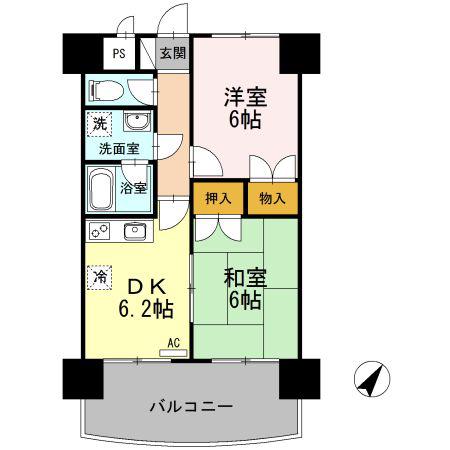 ダイヤヒルズ島瀬(2DK/3階)の間取り写真