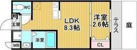 リアコート千里丘I ノース(1LDK/1階)の間取り写真