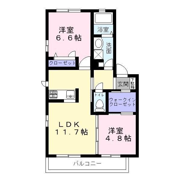 SHA MAISON AVENUE 松ヶ丘B棟(2LDK/2階)の間取り写真