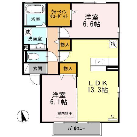 ディライト A棟(2LDK/2階)の間取り写真