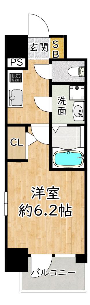 エスリードレジデンス大阪グランノースII(1K/4階)の間取り写真