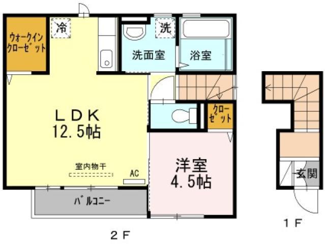 ルナ・ラパン B棟(1LDK/2階)の間取り写真