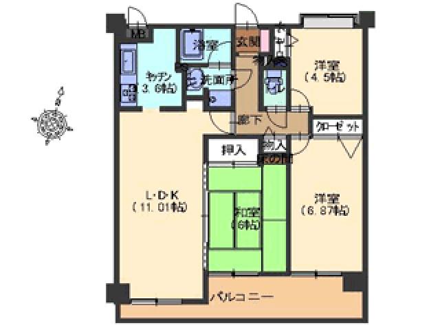 ロイヤルクリスタル井口(3LDK/7階)の間取り写真