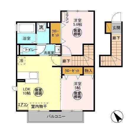 プレアデス見川F(2LDK/2階)の間取り写真