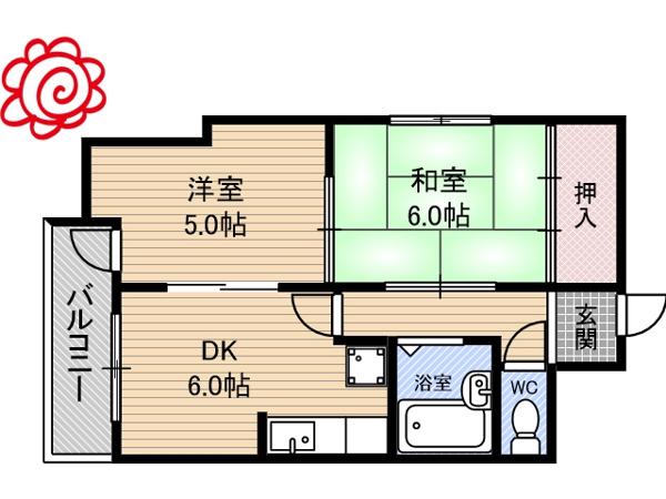 エルベ横堤(2DK/3階)の間取り写真