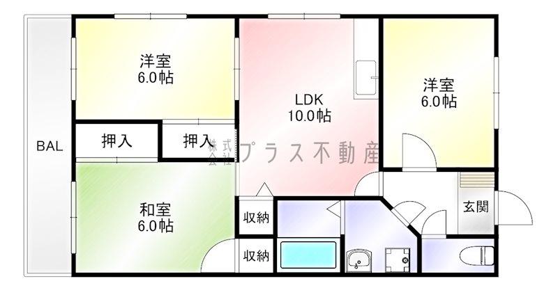 屋戸ハイツ(3LDK/2階)の間取り写真