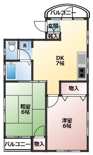 ピア・イワセ(2DK/3階)の間取り写真