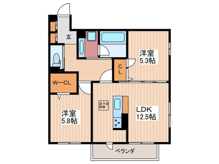 サンドルフ高須II番館(2LDK/1階)の間取り写真