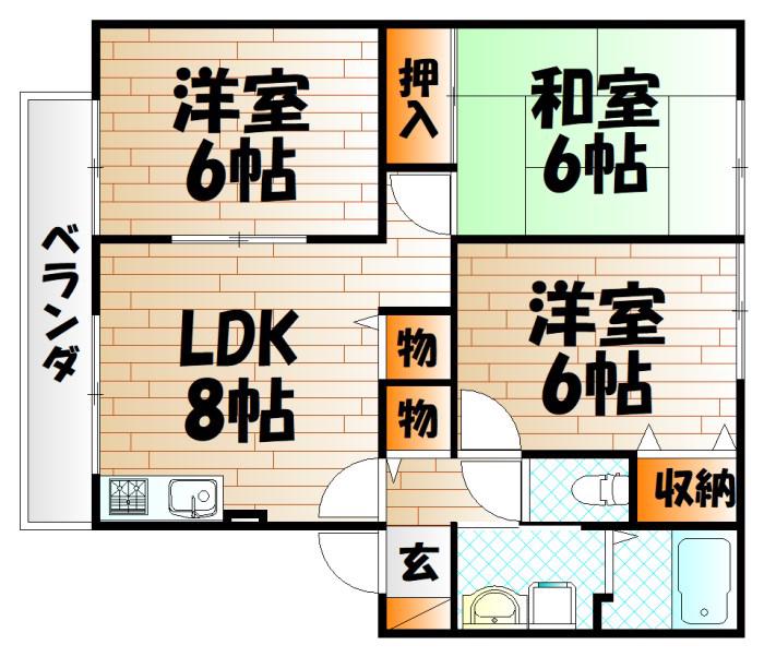 ウィンディア蜷田A棟(3LDK/2階)の間取り写真