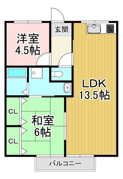 ファミーユ西条(2LDK/2階)の間取り写真