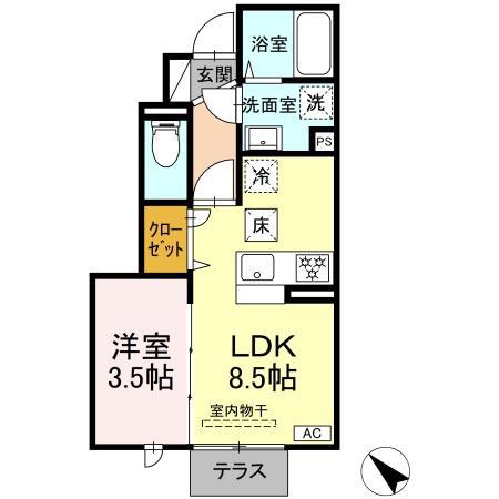 浜乃木レジデンスK(1LDK/1階)の間取り写真