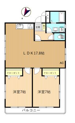 シャトーフロントナック3(2LDK/2階)の間取り写真