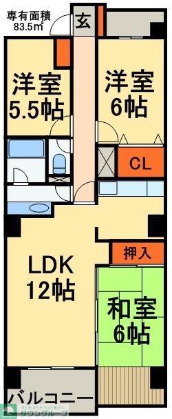 ヴィラ園生(3LDK/3階)の間取り写真