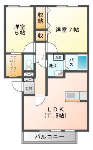 シャンテ城下B(2LDK/3階)の間取り写真