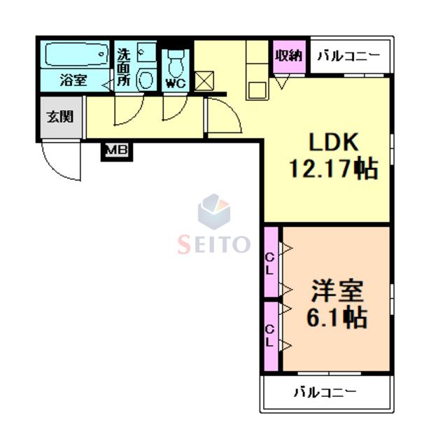 サニーレジデンス西三国K(1LDK/3階)の間取り写真
