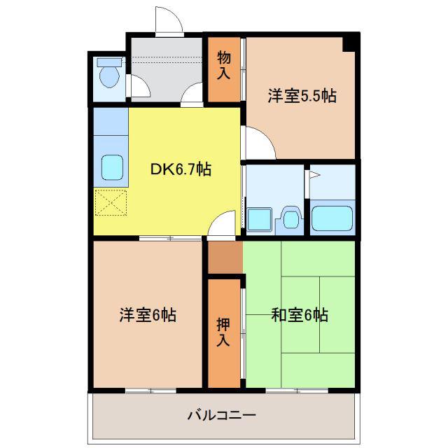 アーバンきたじま(3DK/5階)の間取り写真