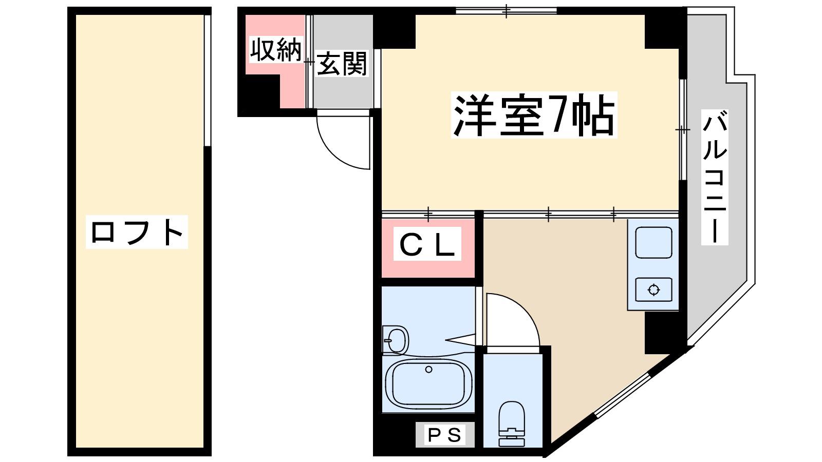 プランドールSAKAE(1K/5階)の間取り写真