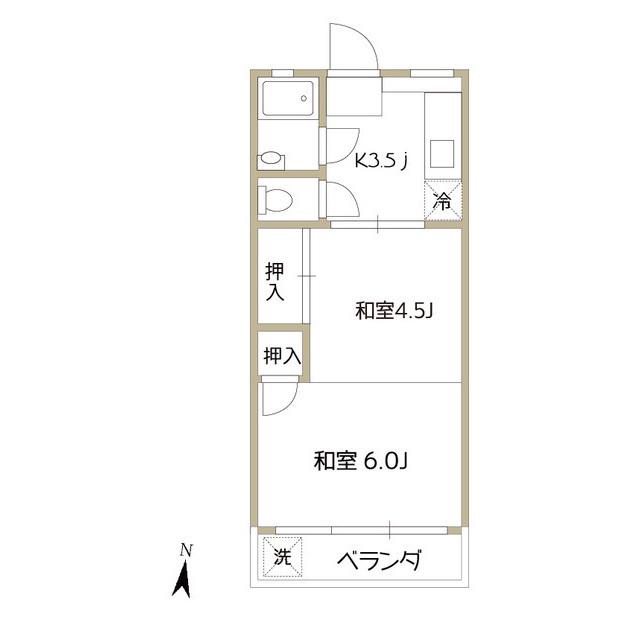 木村ビル(2K/4階)の間取り写真