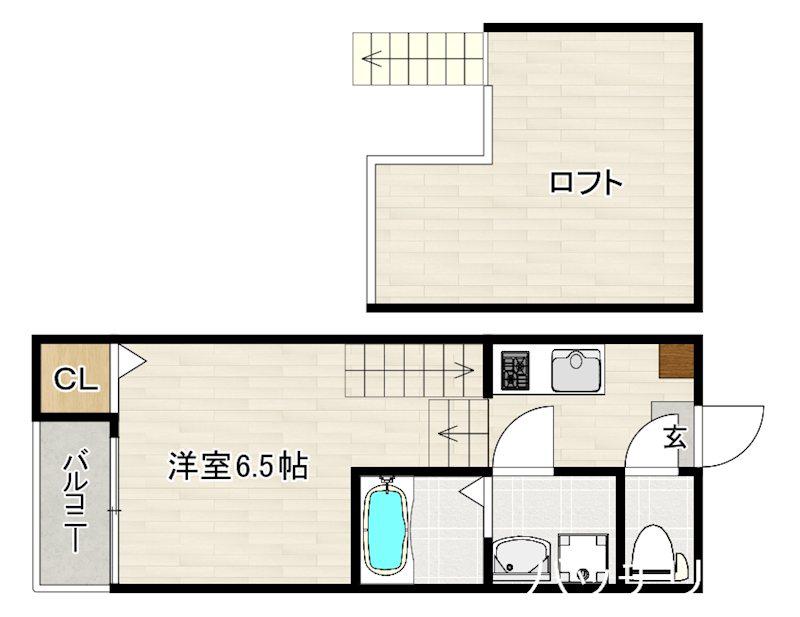ハーモニーテラス香椎IV(1K/2階)の間取り写真