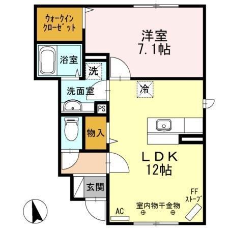 ラフィーネ山王(1LDK/1階)の間取り写真