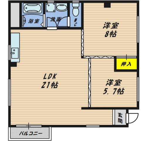 福ビル2(2LDK/2階)の間取り写真
