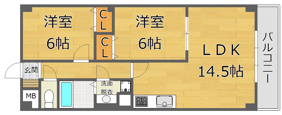 WIZ PLAISIR 若王寺(2LDK/1階)の間取り写真