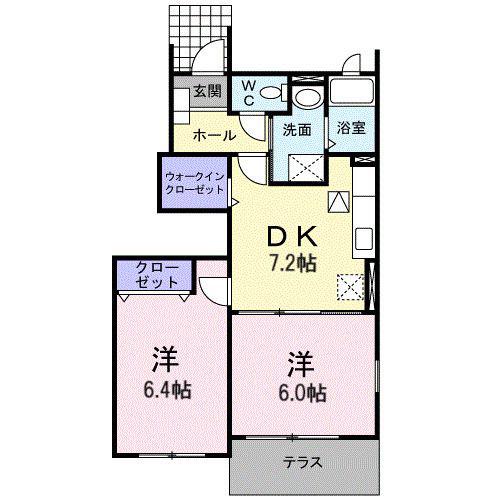 シエル ヴェルソーIII(2DK/1階)の間取り写真