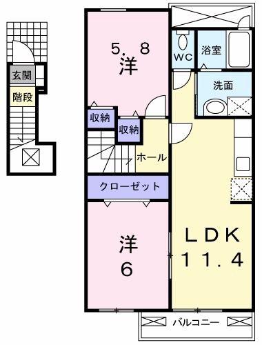 ライゼハイム(2LDK/2階)の間取り写真