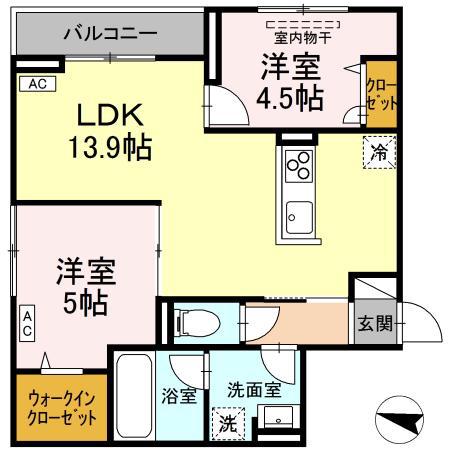 D-ROOM東手城(2LDK/2階)の間取り写真