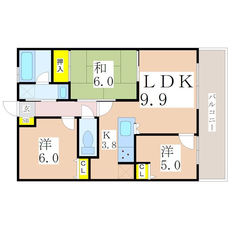 ロフティ郡元駅前(3LDK/12階)の間取り写真