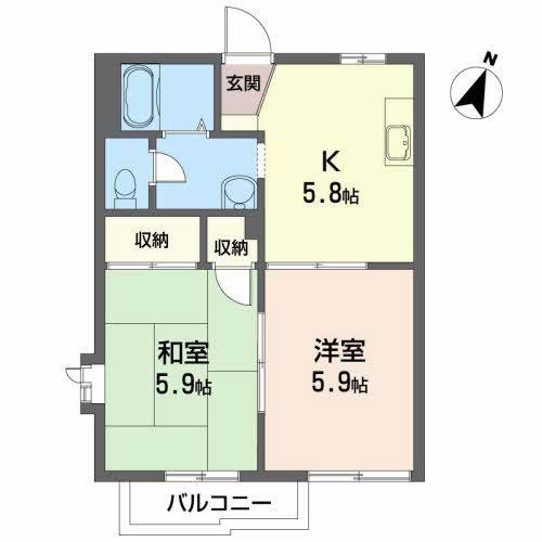 ROAD HILLS台原(2K/2階)の間取り写真