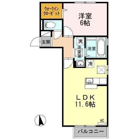 アガパンサスA棟(1LDK/1階)の間取り写真