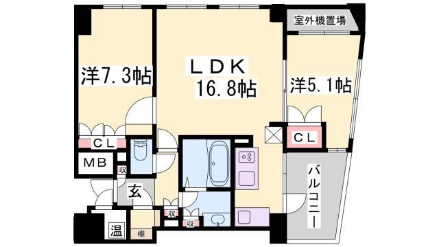 ライオンズマンション神戸栄町通(2LDK/8階)の間取り写真