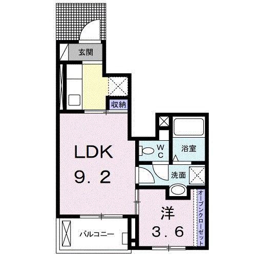レイクヒル金屋(1LDK/1階)の間取り写真