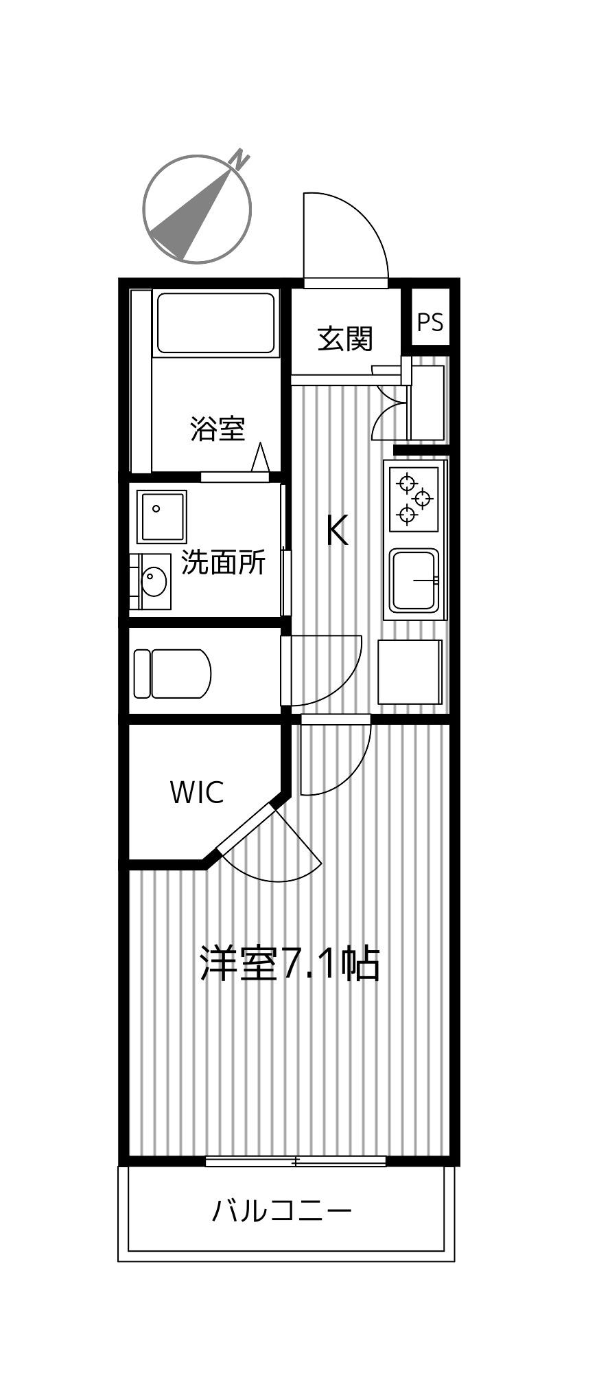 スーペリア岸谷(1K/2階)の間取り写真