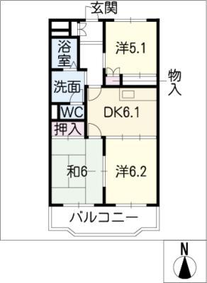 吉根サンハイツ B棟(3DK/1階)の間取り写真