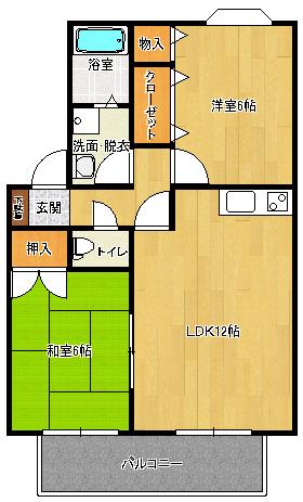 サザンクロスII(2LDK/2階)の間取り写真